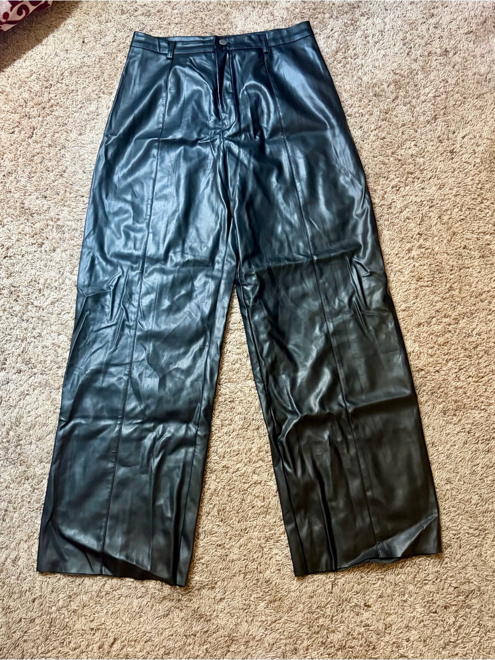 Charlotte Russe Black Faux Leather Wide-Leg Trousers